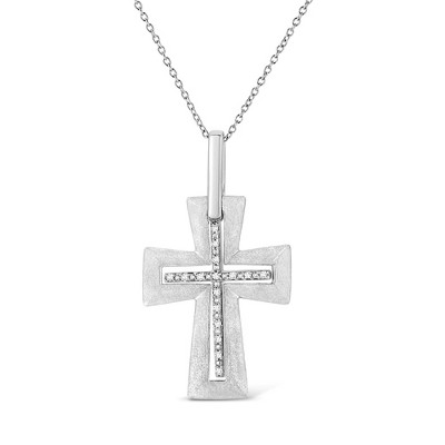 Haus of Brilliance Silver Prong-Set Diamond Accent Cross Pendant Necklace