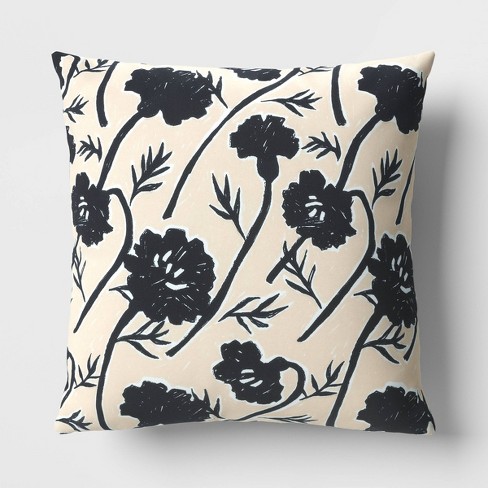 Black and white outlet floral throw pillows