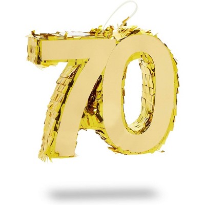 Sparkle and Bash Mini Number Pinata 70 for 70th Birthday & Anniversary, Gold Foil