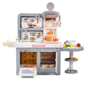 MOVSSOU Kids Kitchen Play Set of 49 Pcs Pretend Play Kitchen Toy Set Lights Sounds Gray - 1 of 4