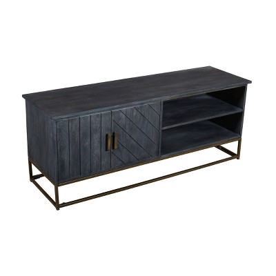 Plank Design 2 Door Mango Wood Cabinet with Metal Base TV Stand for TVs up to 53" Gray - The Urban Port