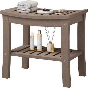 HDPE Shower Bench with Storage Shelf - Waterproof Bathroom Stool for Elderly & Spa, Non-Slip Shower Seat Chair for Bathtub, Indoor/Outdoor Use - 1 of 4