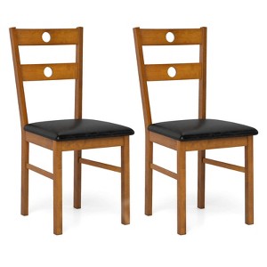 Costway Wood Dining Chairs Set of 2/4 with Rubber Wood Frame, Padded Seat & Slatted Backrest White/Walnut - 1 of 1