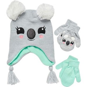 Girls Critter Koala Winter Hat and 2 Pair Gloves or Mittens (Toddler/Little Girls) - 1 of 4