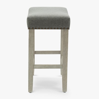 Modern Farmhouse 24" Gray Upholstered Wood Saddle Barstool