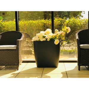 22.8" Oval Concrete/Fiberglass Modern Indoor/Outdoor Planter Charcoal Gray - Rosemead Home & Garden, Inc. - 1 of 4