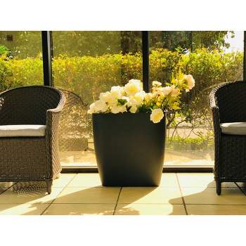 22.8" Oval Concrete/Fiberglass Modern Indoor/Outdoor Planter Charcoal Gray - Rosemead Home & Garden, Inc.