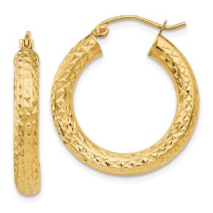 Black Bow Jewelry 4mm, 14k Yellow Gold Diamond-cut Hoops, 25mm (1 Inch) - 1 of 4