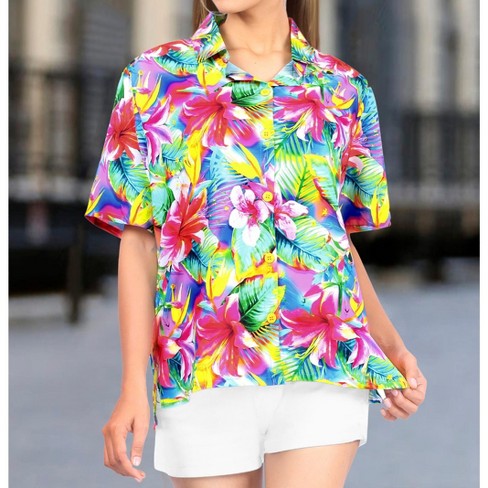 Happy Bay Button Down Shirt For Women Casual Summer Beach Party Blouse Shirt Hawaiian Short Sleeve Vacation Dress Tops Blouses For Women Xl Multi leaf Target