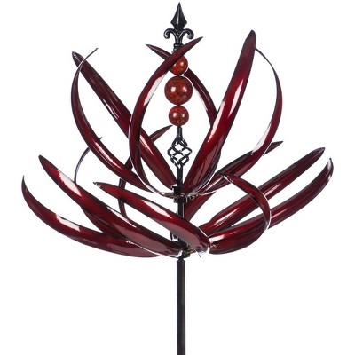 91-inch Red Powder-Coated Metal Kinetic Wind Spinner Garden Stake
