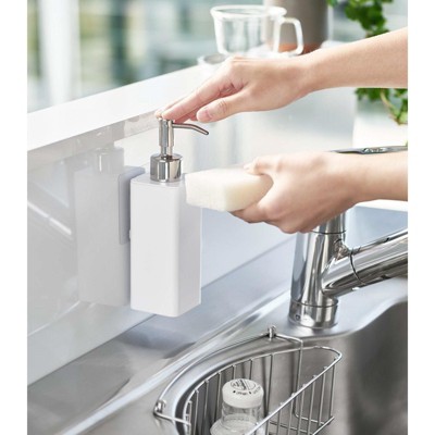 White Adhesive Wall-Mounted Soap Dispenser with Stainless Steel Pump