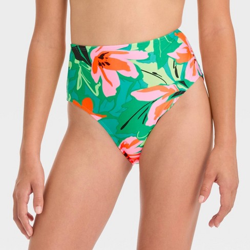 Ikat Print High Waist Bikini Bottoms with Recycled Polyester Green, Bikini  bottoms