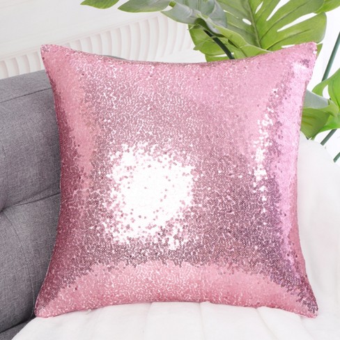 PiccoCasa Decors Sequin Throw Pillow Covers Shiny Sparkling Comfy Satin Cushion Covers Pink 16