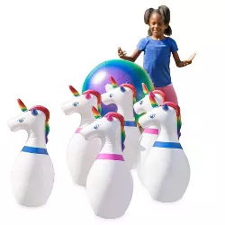 HearthSong Giant Inflatable Unicorn Bowling Set for Kids, with 6 Unicorn Pins and 1 Large Multi-Colored Ball