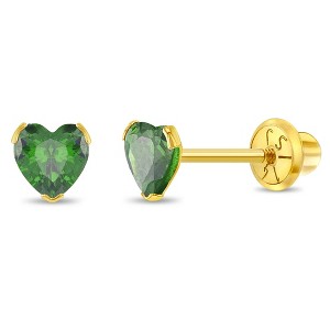 Girls' Birthstone CZ Heart Screw Back 14k Gold Earrings - In Season Jewelry - 1 of 4