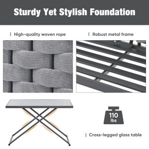 Modern 4-Piece Outdoor Chat Set - Iron Frame with Acacia Wood Coffee Table - 1 of 4