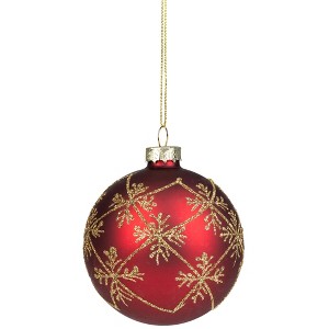 Northlight Glittered Snowflake Glass Ball Christmas Ornament - 3.25" - Burgundy Red and Gold - 1 of 4
