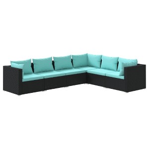 vidaXL 6 Piece Patio Lounge Set with Cushions Made from Poly Rattan in Black - Weatherproof, Adjustable, Easy to Maintain - 1 of 4