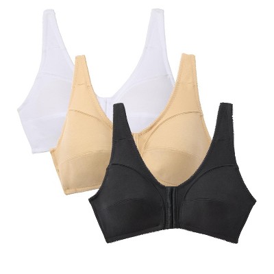 Comfort Choice Women's Plus Size 3-Pack Front-Close Cotton Wireless Bra Core Colors