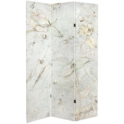 6" Double Sided Flowers Canvas Room Divider Ivory - Oriental Furniture