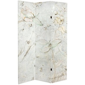 6" Double Sided Flowers Canvas Room Divider Ivory - Oriental Furniture: Adjustable 3-Panel, Spruce Wood Frame - 1 of 3