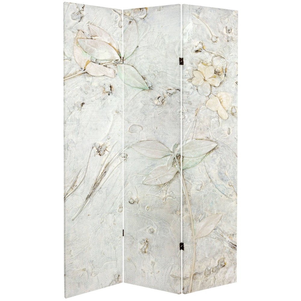 Photos - Other Furniture 6" Double Sided Flowers Canvas Room Divider Ivory - Oriental Furniture: Adjustable 3-Panel, Spruce Wood Frame