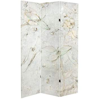 6" Double Sided Flowers Canvas Room Divider Ivory - Oriental Furniture
