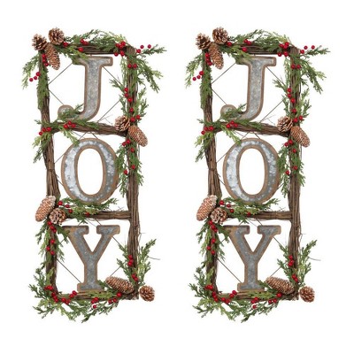  35"/2pc Natural Twig Wreath Decorative Wall Sculpture - Gerson International 