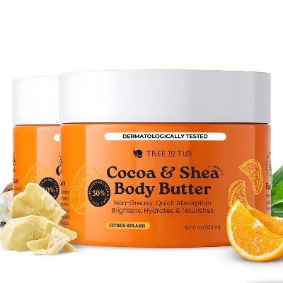 Tree To Tub Shea Body Butter for Dry, Sensitive Skin - Moisturizing Body Cream for Women & Men, Hydrating Body Lotion Moisturizer (Pack of 2)