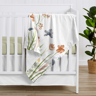 Multicolor Floral Garden Reversible Baby Blanket with White Minky