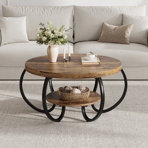Garvee Round Coffee Table 30" Center Table, 2-Tier Coffee Table Industrial with Adjustable Feet and Designed Wood Grain, Easy Assemble - 1 of 4
