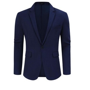 Coolmee Mens Blazers Wrinkle Linen Coat Business Casual One Button Slim Fit Travel Blazer Lightweight Suit Jacket - 1 of 3