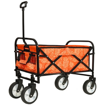 YONWAY Foldable Utility Wagon Grocery Beach Cart with Strapping System and Creative Print Pattern, Camping Shopping,Supports 225 lbs