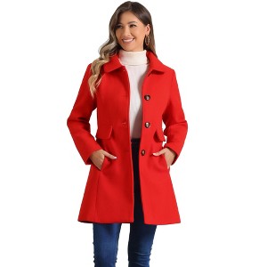 INSPIRE CHIC Women's Single Breasted Long Peter Pan Collar Vintage Winter Overcoat - 1 of 4