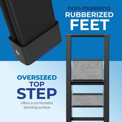 3-Step Black and Gray Steel Foldable Step Ladder