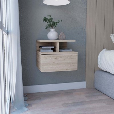 Lycvki Wall Mounted Nightstand with Single Drawer and 2-Tier Shelf