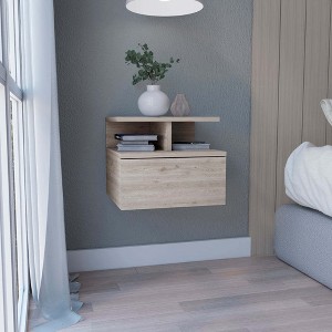 Lycvki Wall Mounted Nightstand with Single Drawer and 2-Tier Shelf - 1 of 4