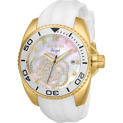 Invicta Angel Ladies Gold high quality Mother Of Pearl Dial Rubber Band Watch