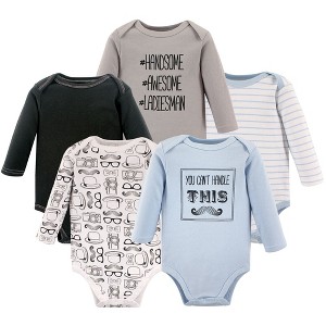Hudson Baby Infant Boy Cotton Long-Sleeve Bodysuits 5pk, Mustache - 1 of 1