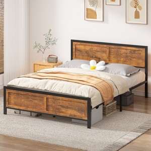 Vipbear's retro-style board bed frame is suitable for mattresses ranging from 10 inches to 14 inches in height, - 1 of 4