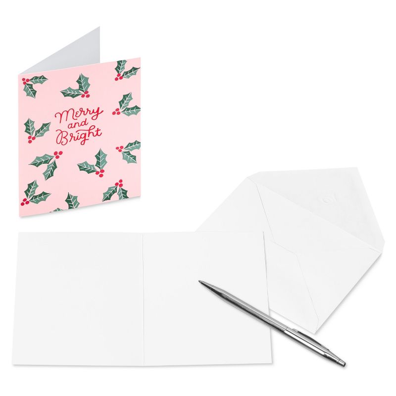 10ct Pink Merry and Bright Blank Christmas Cards, 4 of 8