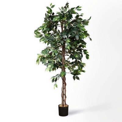 Forever Leaf 72 Artificial Ficus Silk Tree in Black Pot, Indoor Artificial Plant for Home Decor