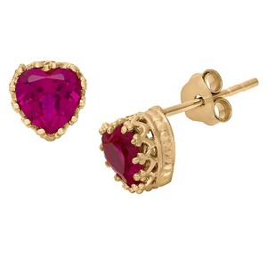 1 1/2 TCW Tiara Gold Over Silver Heart-cut Ruby Crown Earrings, Women