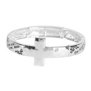 Dicksons Lord's Prayer Engraved Horizontal Cross Women's One Size Silver Plated Stainless Steel Four-Tile Stretch Bracelet - 1 of 4