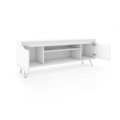 White Modern TV Stand with Cabinet and Metal Legs