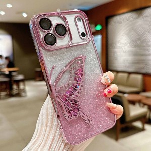 HTUTWOO Designed for iPhone 17 Bling Butterfly Case, Electroplated Quicksand Gradient Protective Cover for Women & Girls - 1 of 4