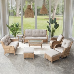 Belord 8PCS Outdoor Patio Furniture Set, All Weather Outdoor Conversation Set with Sofa, Loveseat, Swivel Patio Chair, Coffee Table and Side Table - 1 of 4