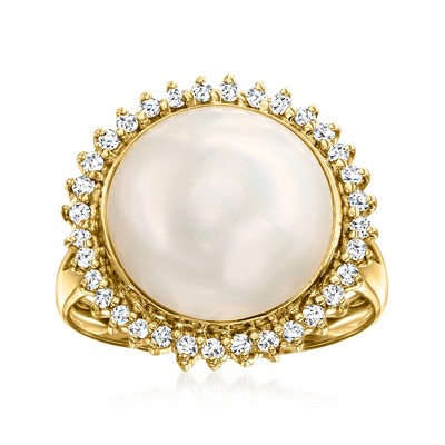 Ross-Simons 12-12.5mm Cultured Mabe Pearl and .26 ct. t.w. Diamond Ring in 14k Yellow Gold