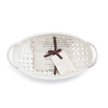 DEMDACO Ceramic Bread Basket with Towel 15 x 8 - White