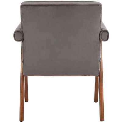 Dark Grey Velvet and Walnut Mid-Century Accent Chair